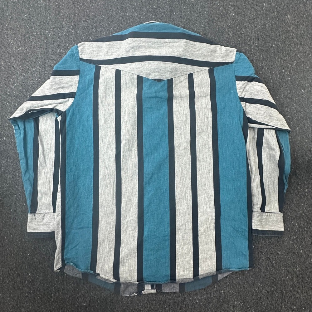 Vintage Roper Rodeo Blue Western Shirt Mens L Striped Button Up Cowboy 90s rodeo - Picture 9 of 10